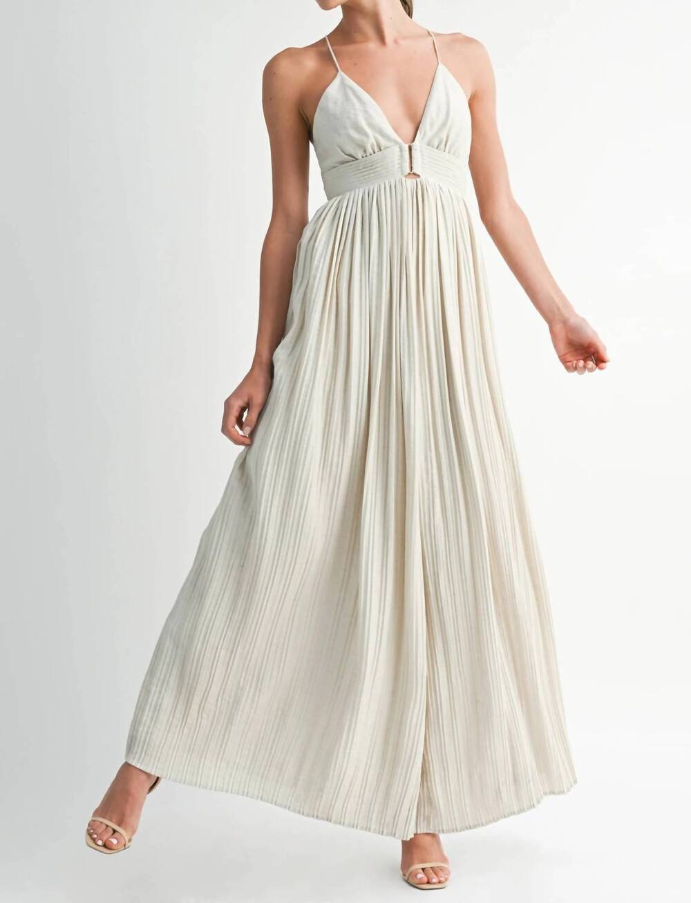 NEW ENDLESS BLU. golden grace wide leg v-neck jumpsuit in white